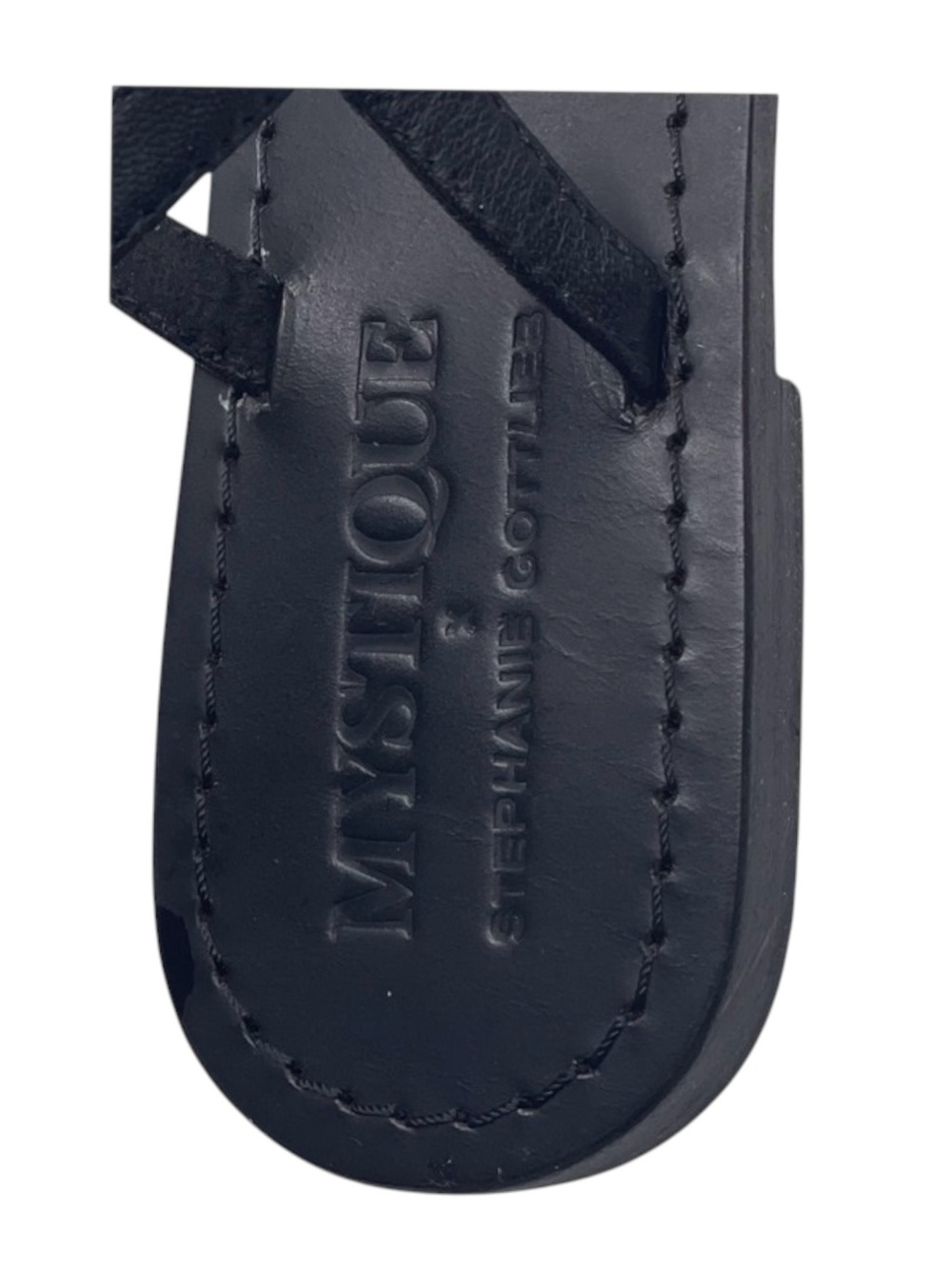 Mystique x Stephanie Gottlieb 𞠬 Liza Pearl Bow Flat Sandals 𞠬 Black Leather 𞠬 - Picture 12 of 16